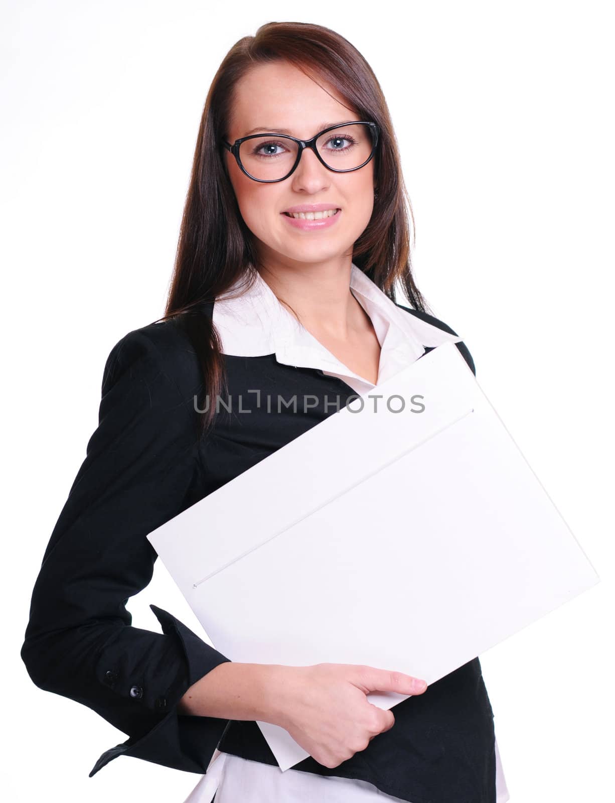 Pretty businesswoman over white background