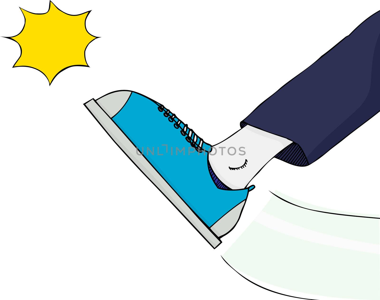 Generic foot kicking something with explosion effect over white