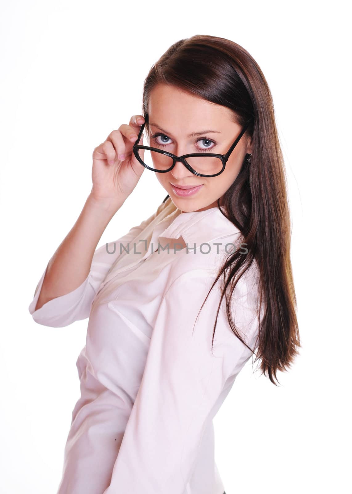business woman in glasses on white background