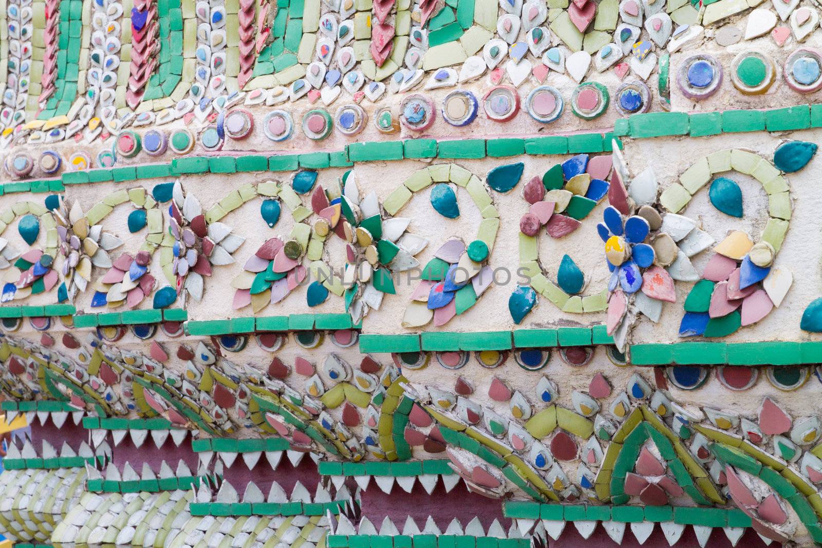 Building in Grand Palace finely decorated with mosaic tiles. Bangkok. Thailand.