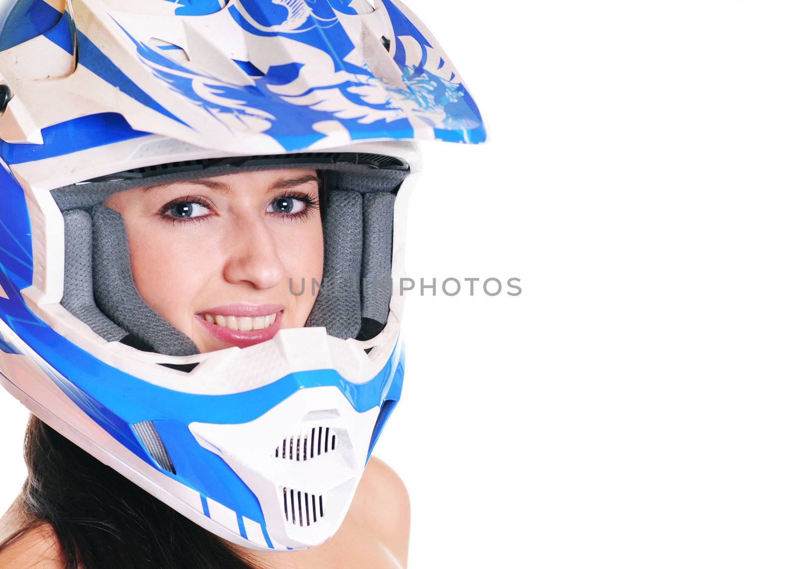 Smiling girl in motorcycle helmet