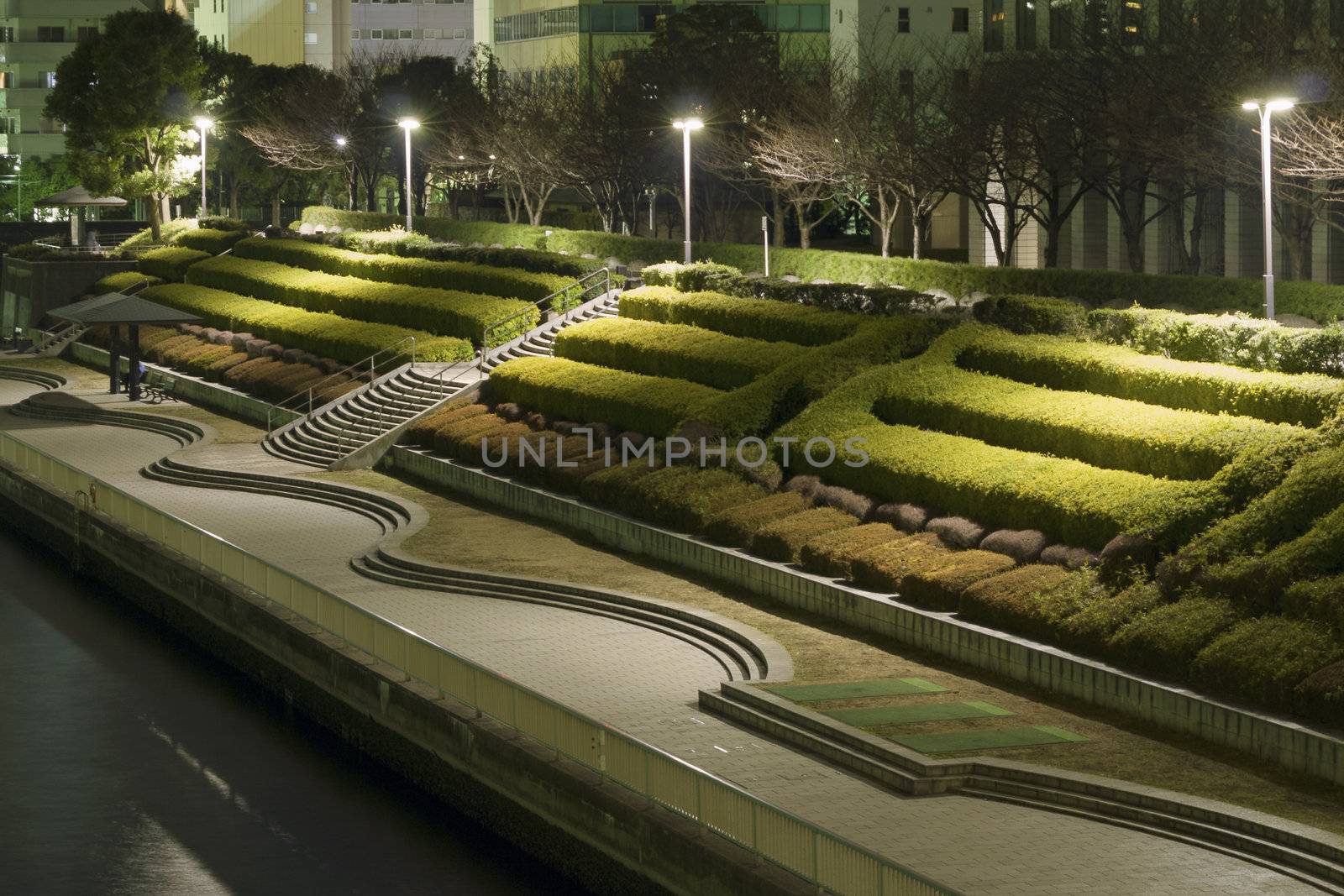 night terrace gardens in Tokyo city, Japan