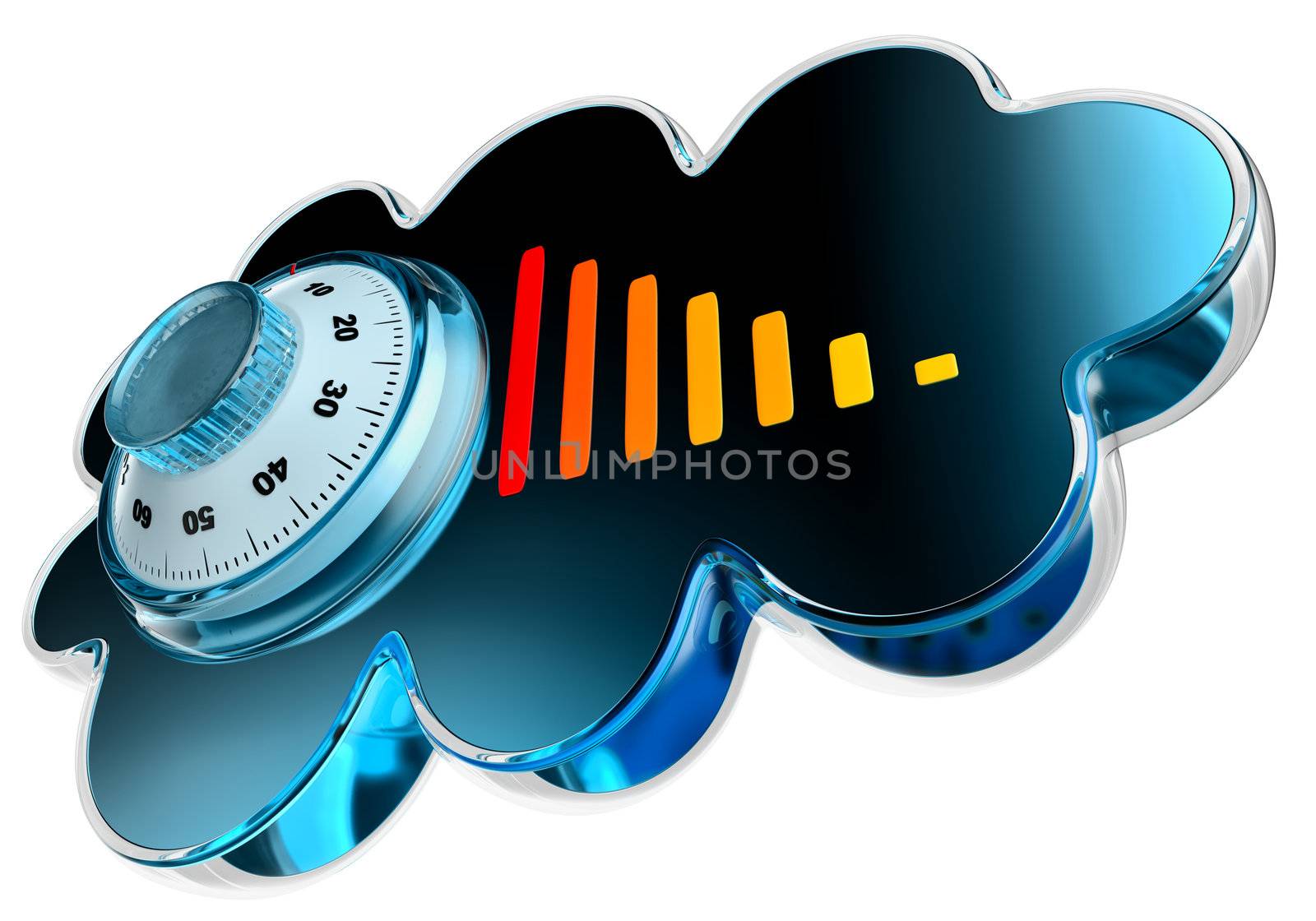 Cloud computing and storage internet security concept as is blue glossy cloud icon with combination lock on white background