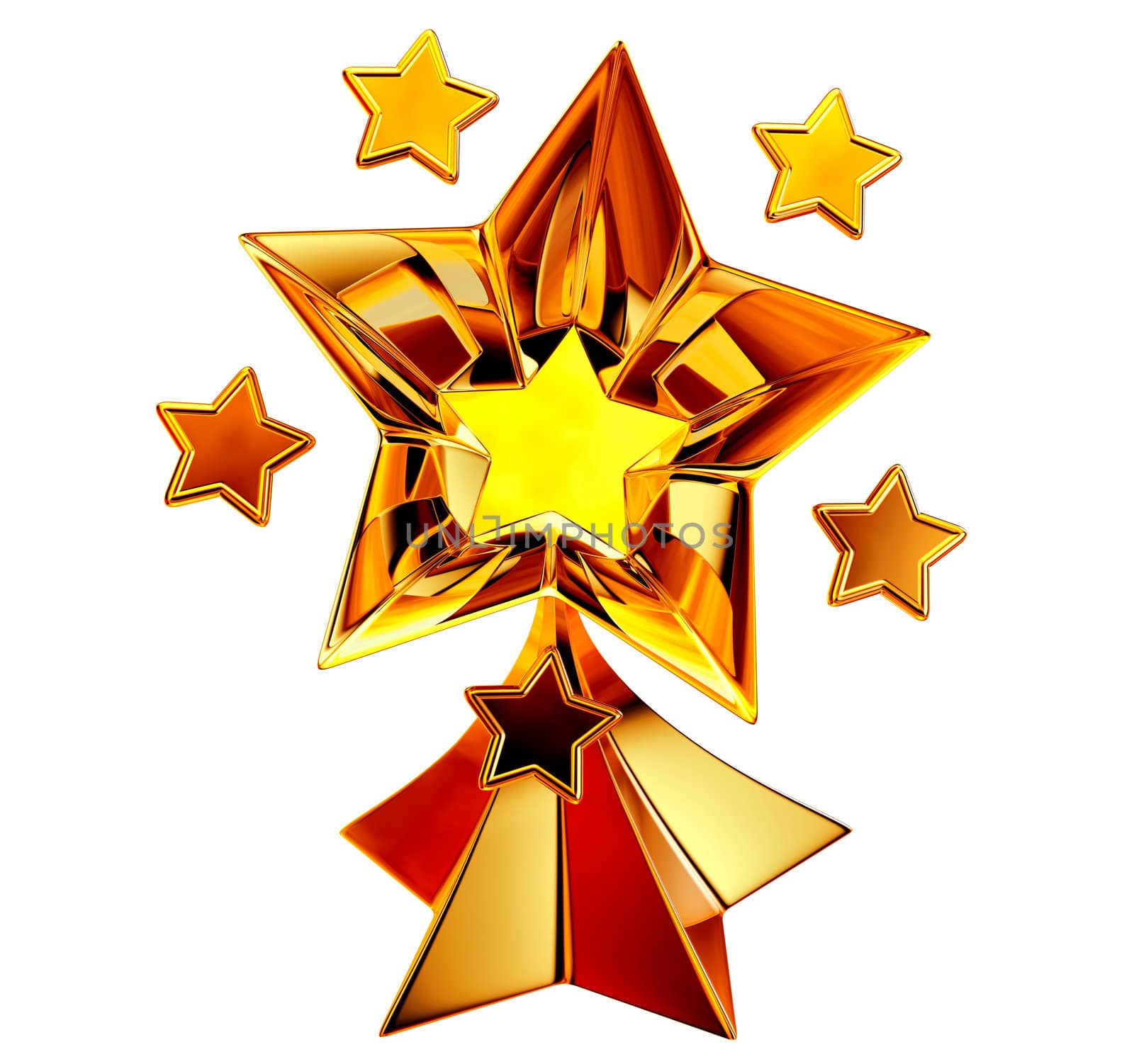 a set of seven shiny gold stars in motion for advertise