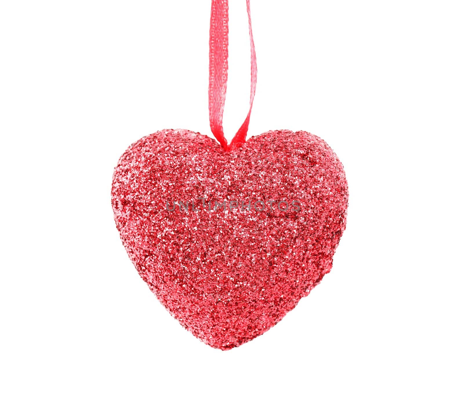 Hanging Christmas heart with silver beads  isolated on white background
