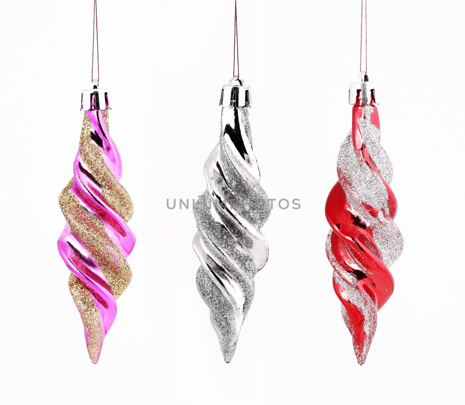 Hanging Christmas ornaments set isolated on white background