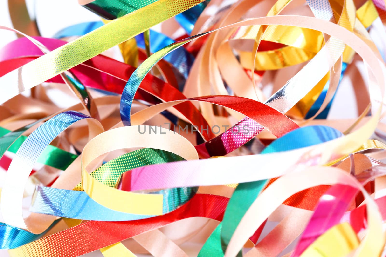 Party streamers isolated on white background. Close up