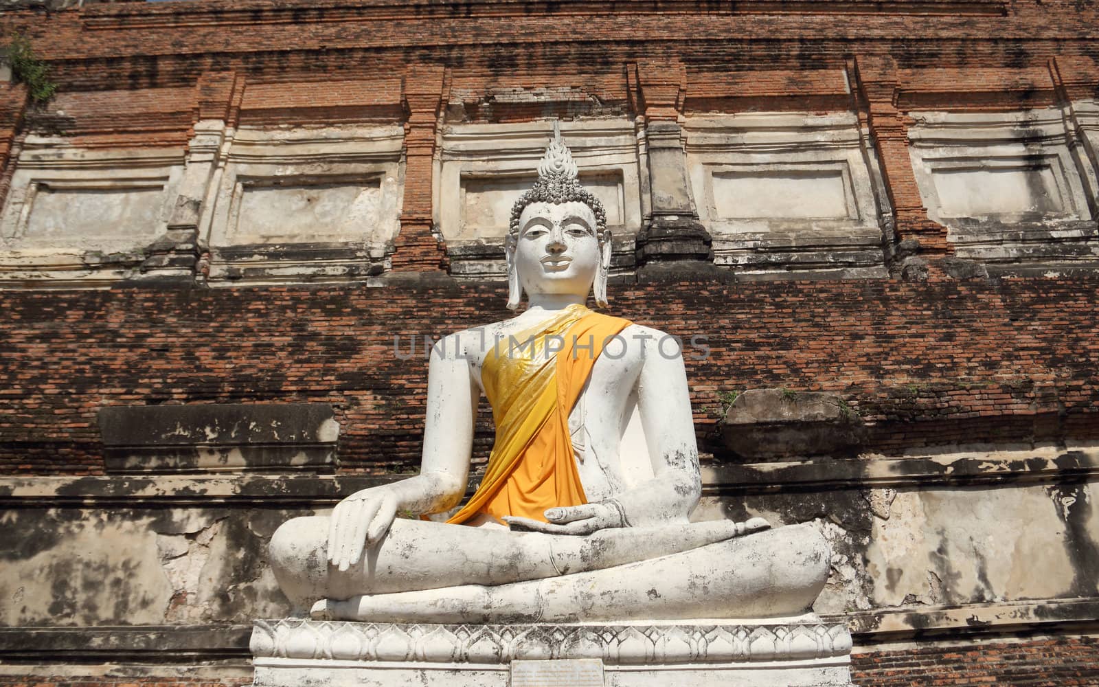 Ancient white buddha statue at Wat Yai Chai Mongkhol, Ayutthaya, Thailand