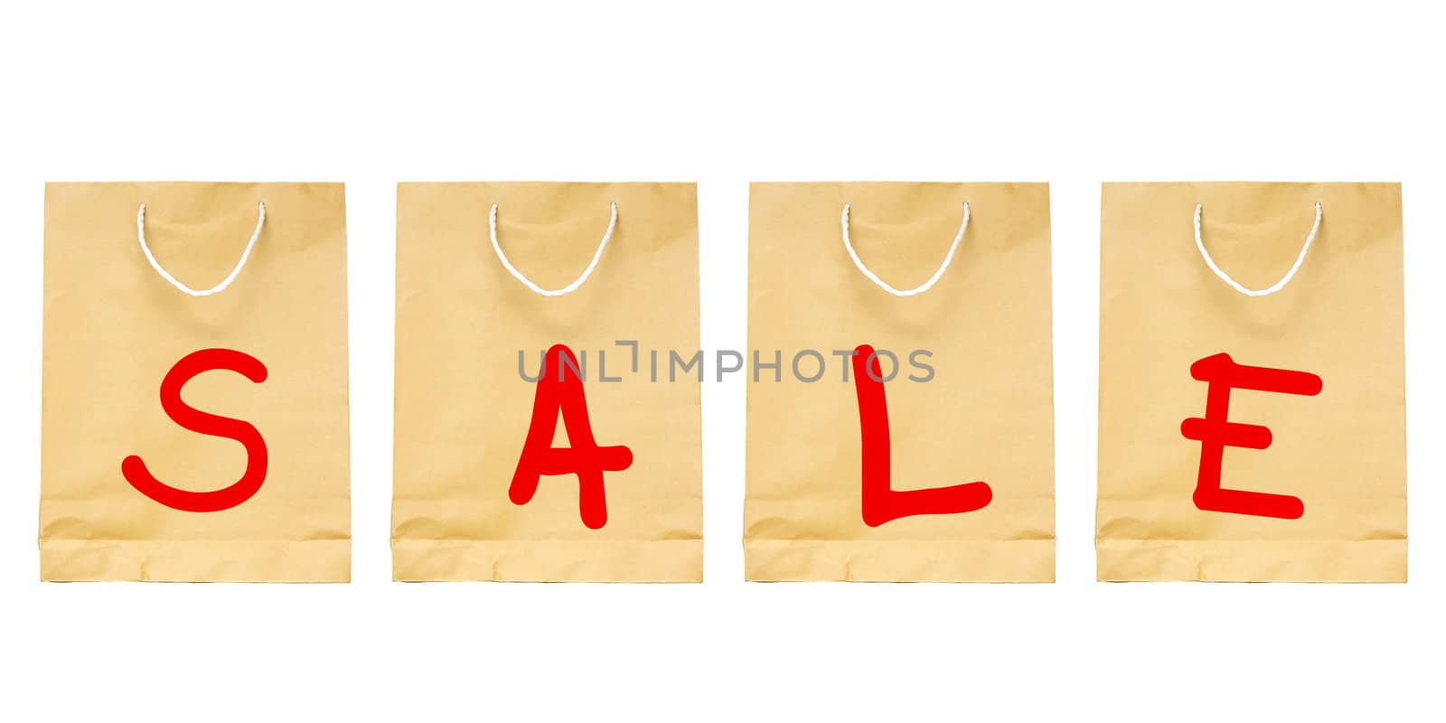 text "SALE" on shopping brown  paper bag.