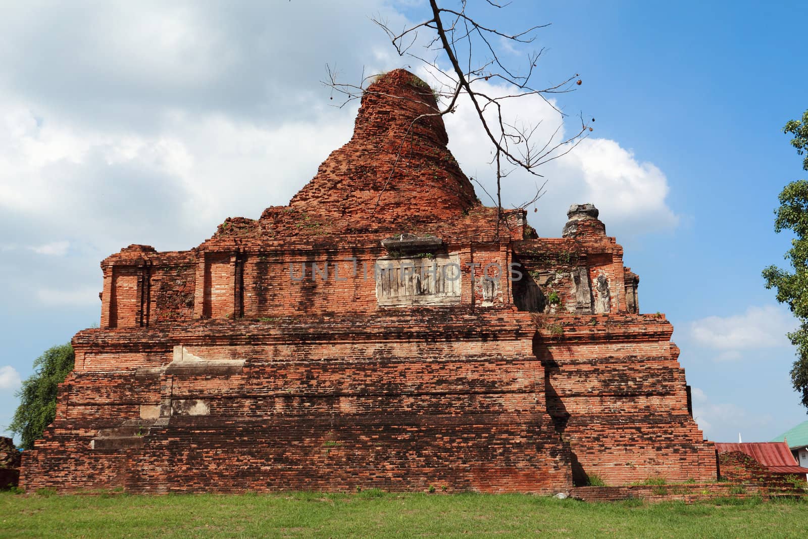 Old pagoda with blue sky in Ayutthaya, Thailand