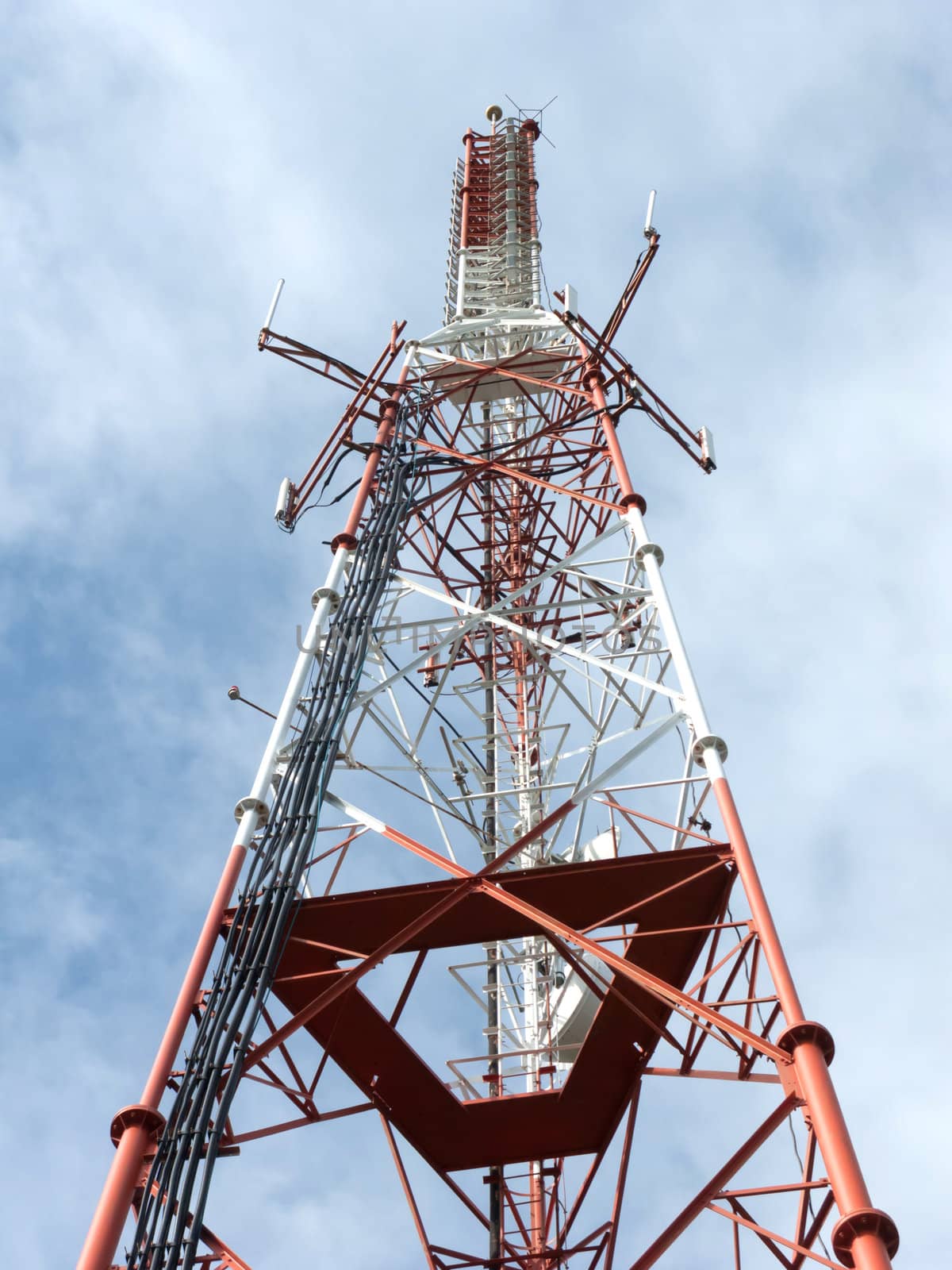 Telecommunication tower with blue sky