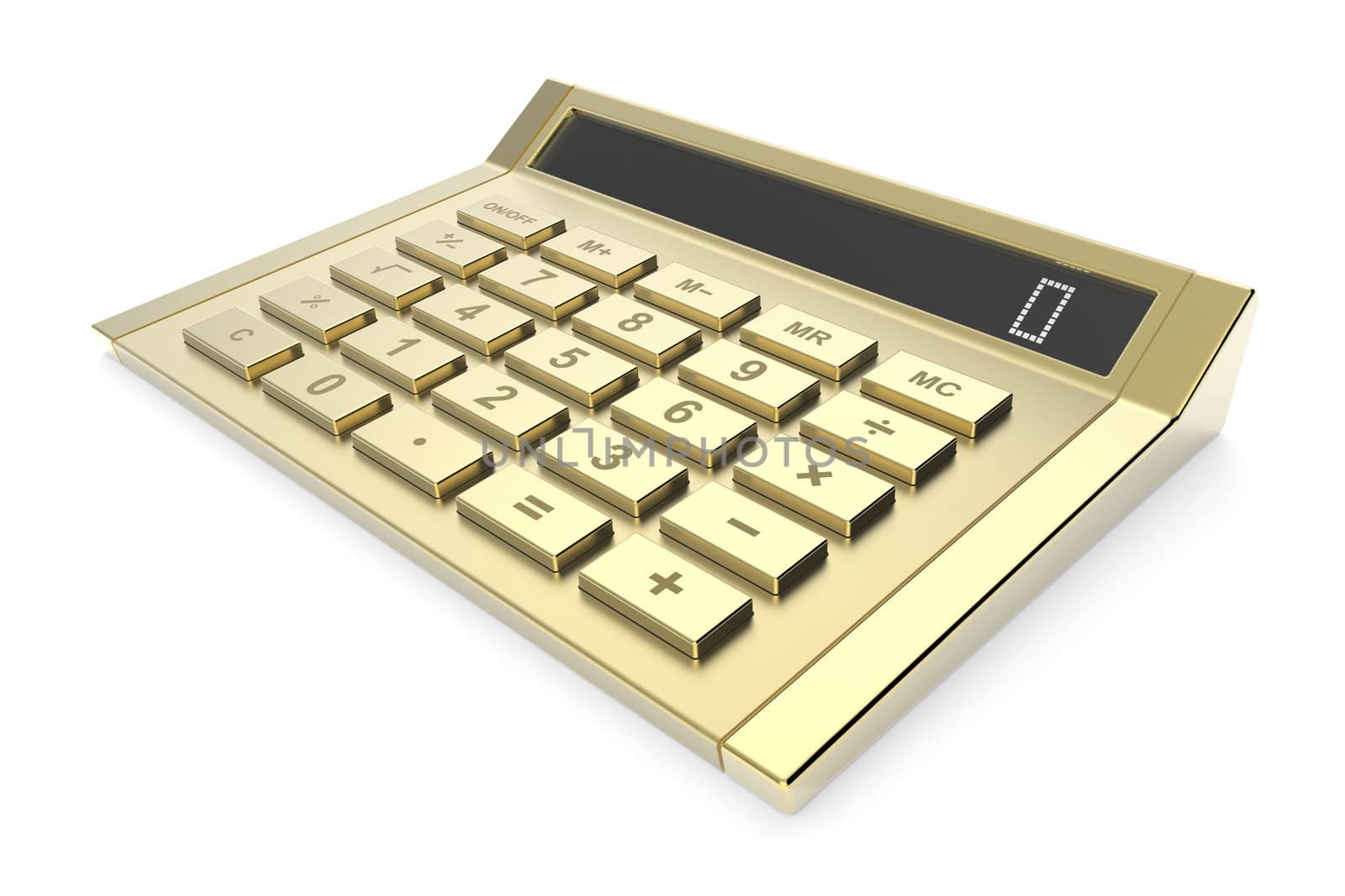 Golden calculator on white background