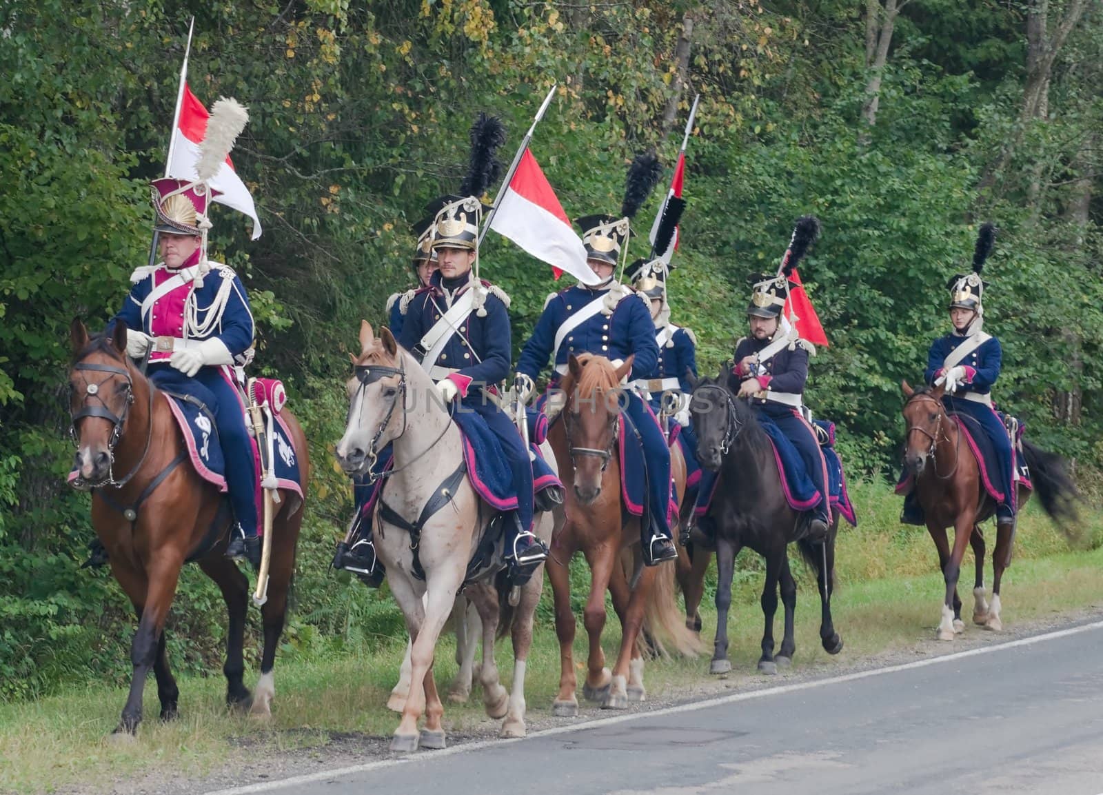 Napoleonic cavalry time - Polish lancers. Historical reconstruction of the Battle of Borodino on holiday.