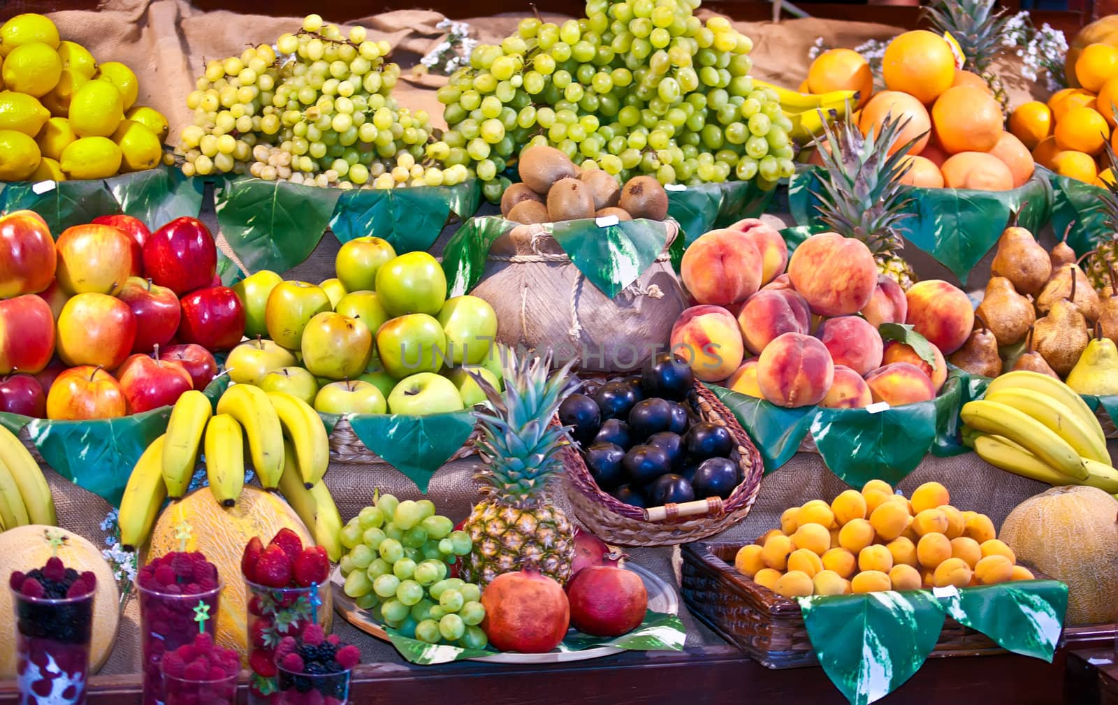 Stall of fruits at the market .
