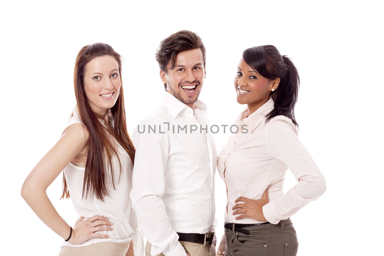 young group team business student in casual outfit isolated