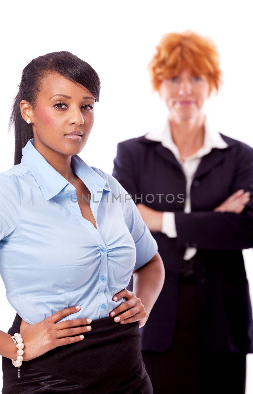 young african business woman with chief in background