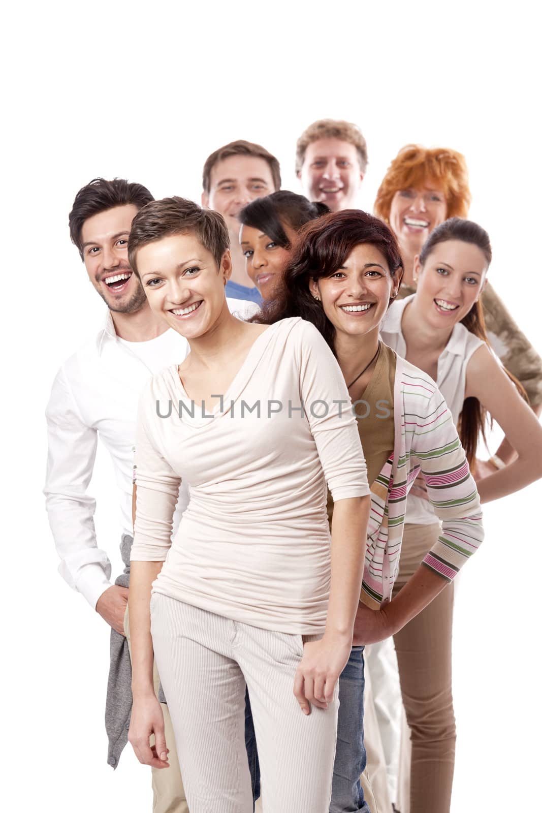 happy people business team group together isolated on white background