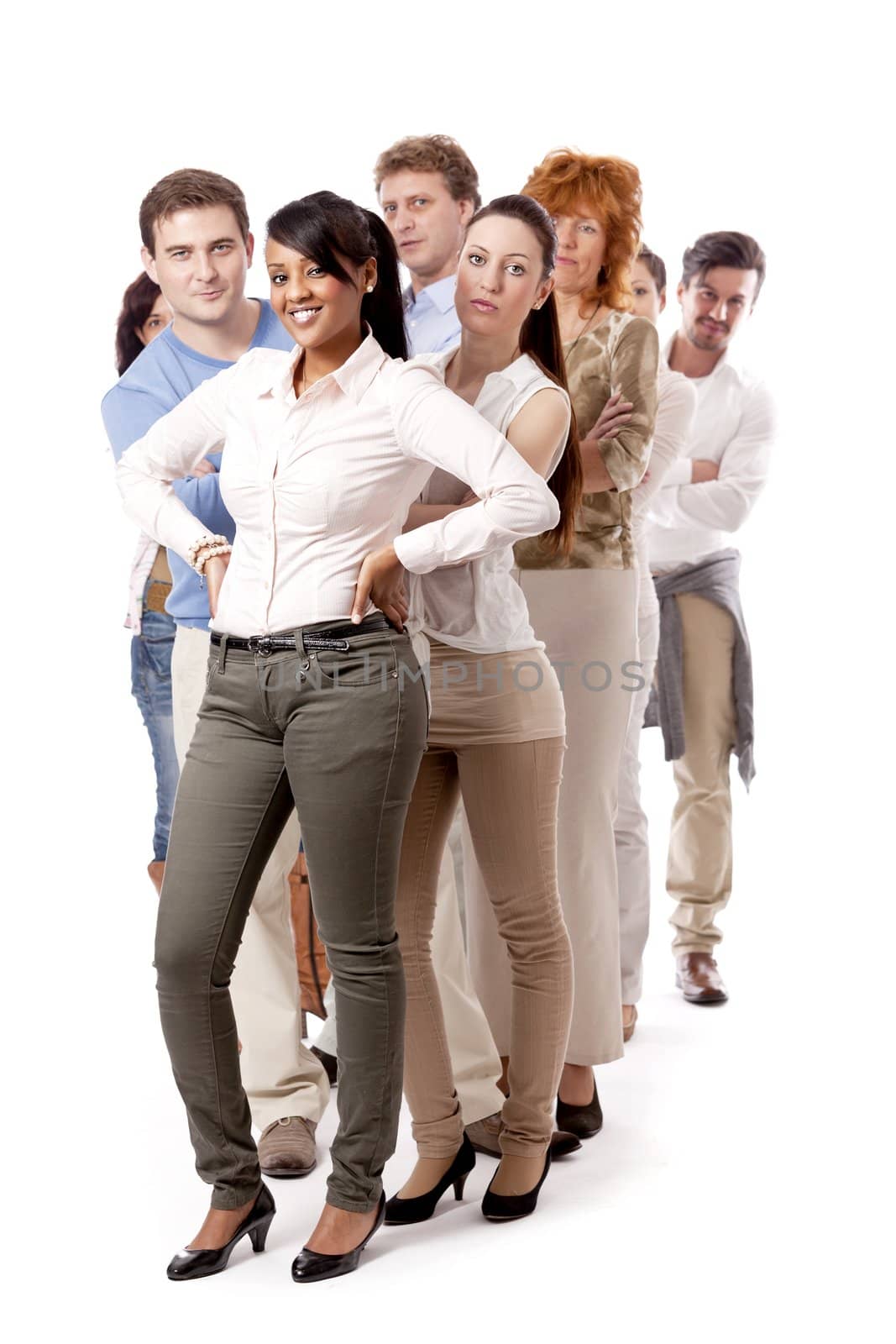 happy people business team group together isolated on white background