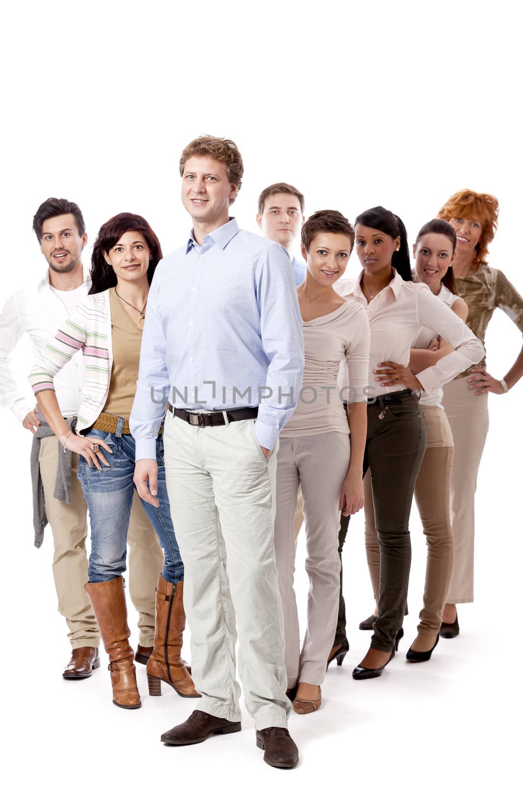 happy people business team group together isolated on white background