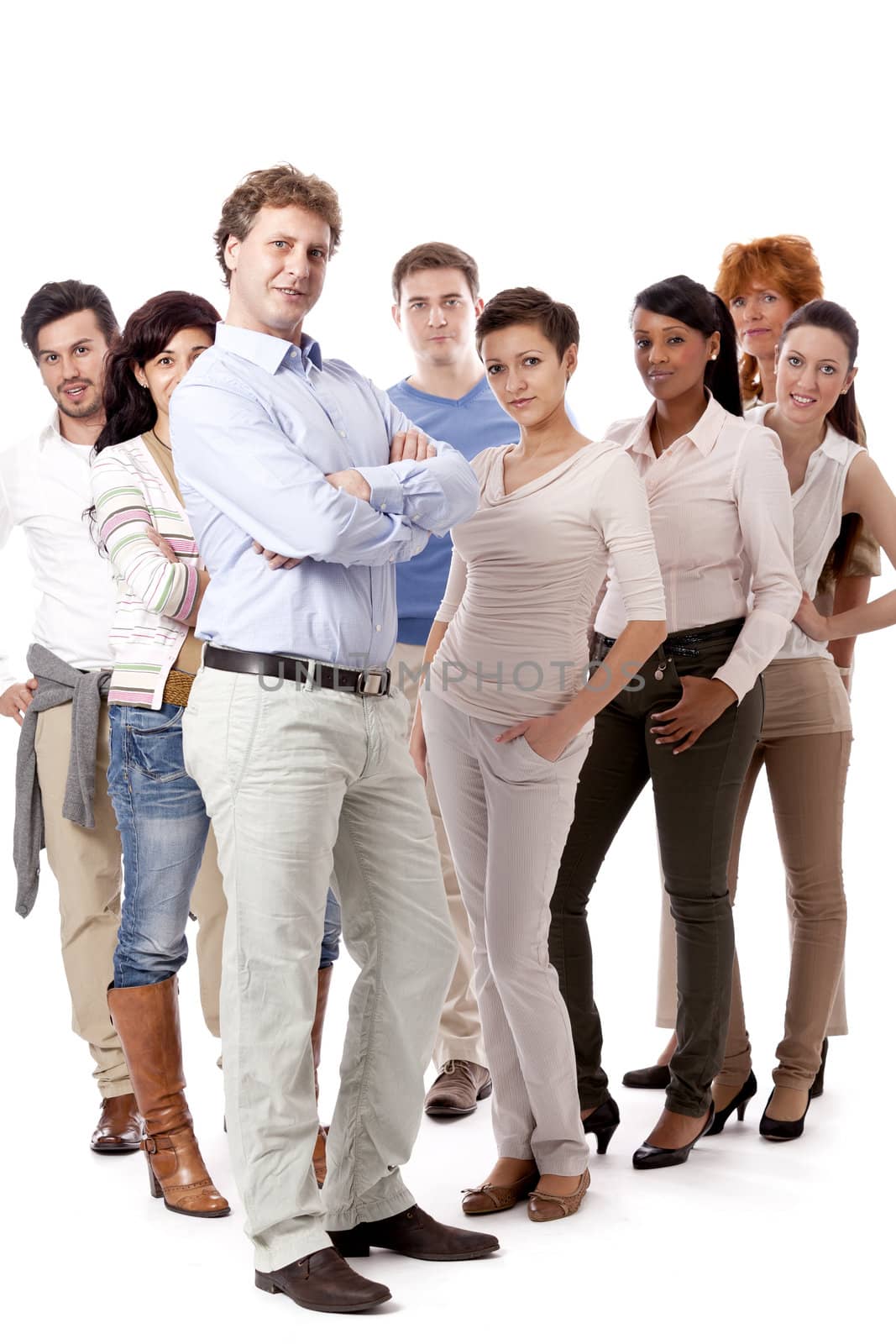 happy people business team group together isolated on white background