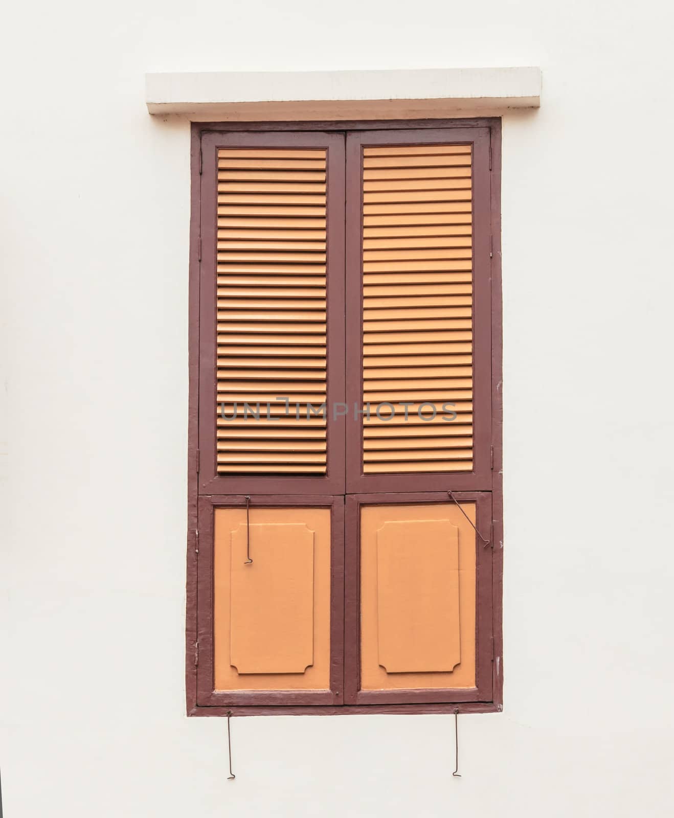 Wooden window on plain wall by punpleng