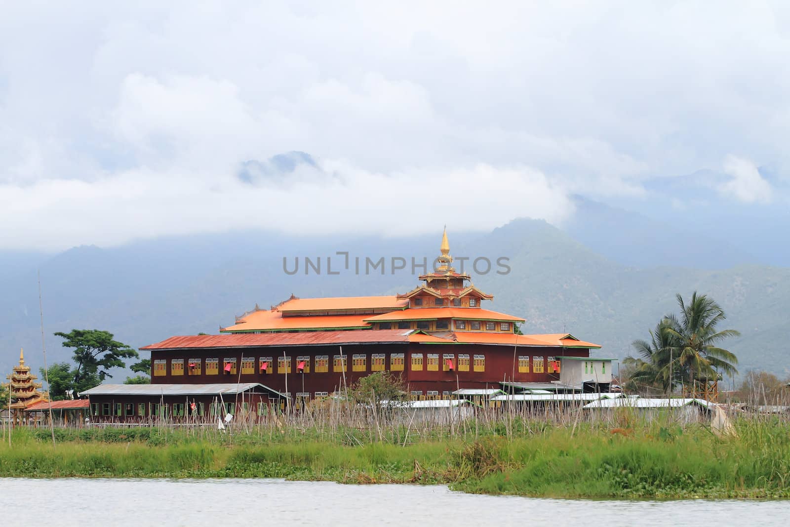 Wooden burmese buddhist monastery on the Inle lake, Myanmar