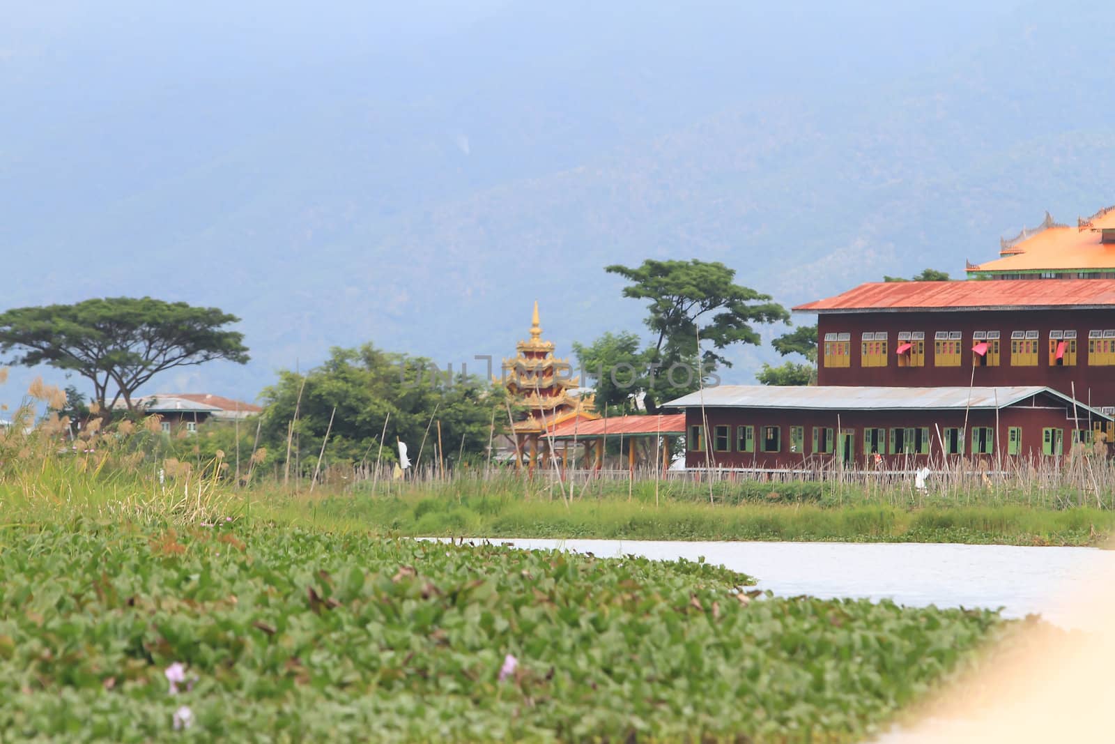 Wooden burmese buddhist monastery on the Inle lake, Myanmar