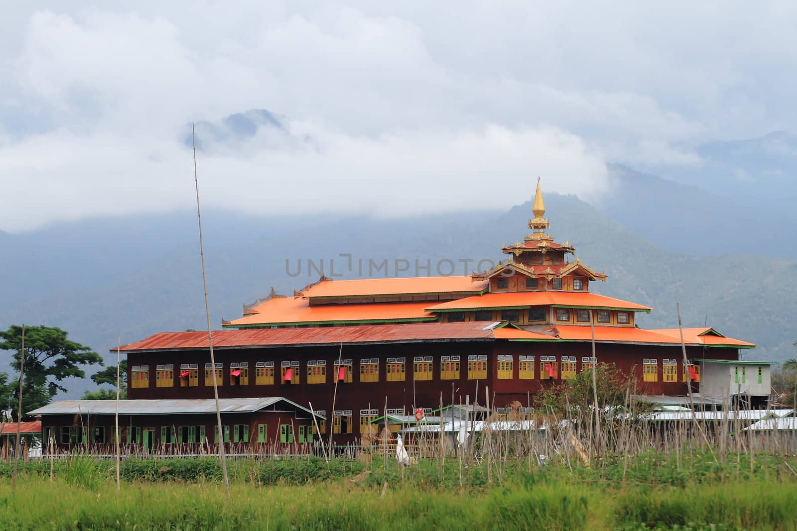 Wooden burmese buddhist monastery on the Inle lake, Myanmar