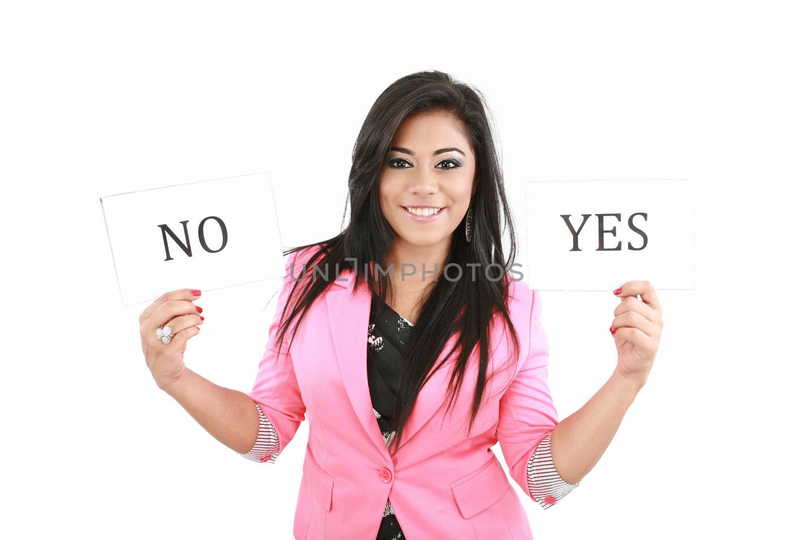 attractive young woman thinking yes or no by dacasdo