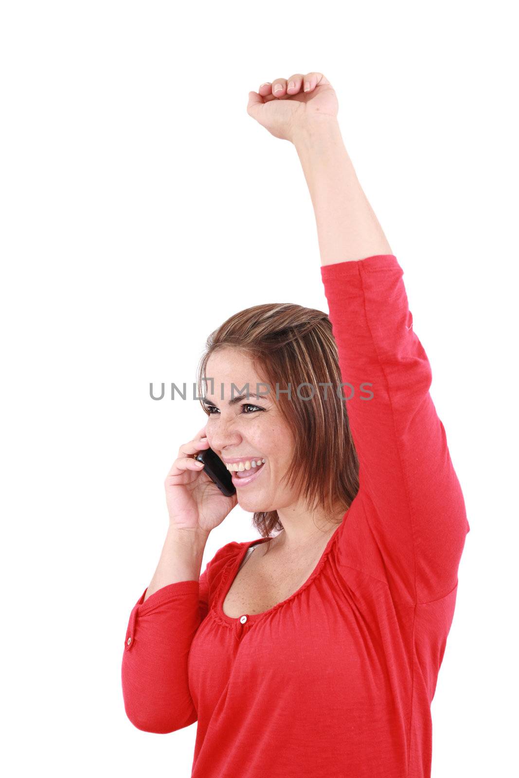 Bright picture of happy woman with cell phone by dacasdo