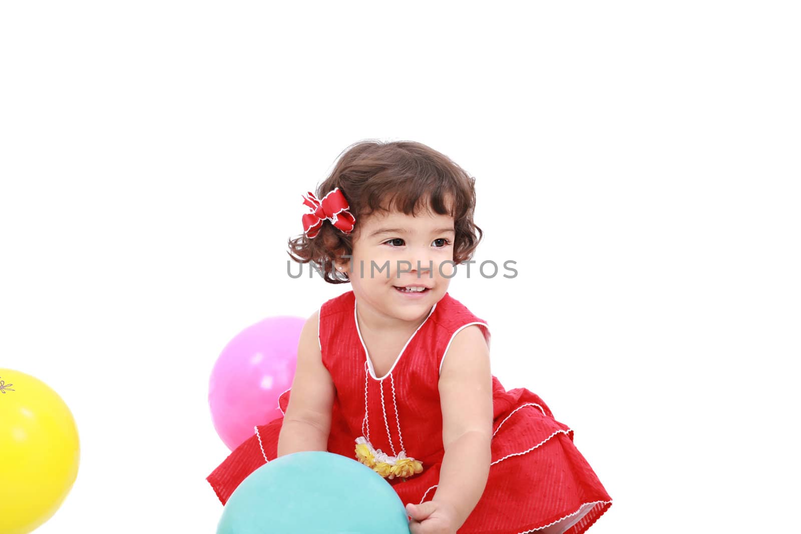 funny little girl playing, isolated on white