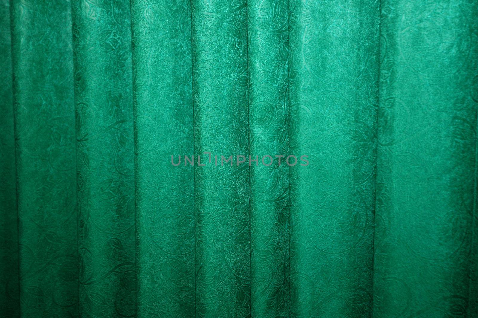 flower motif on a green curtain