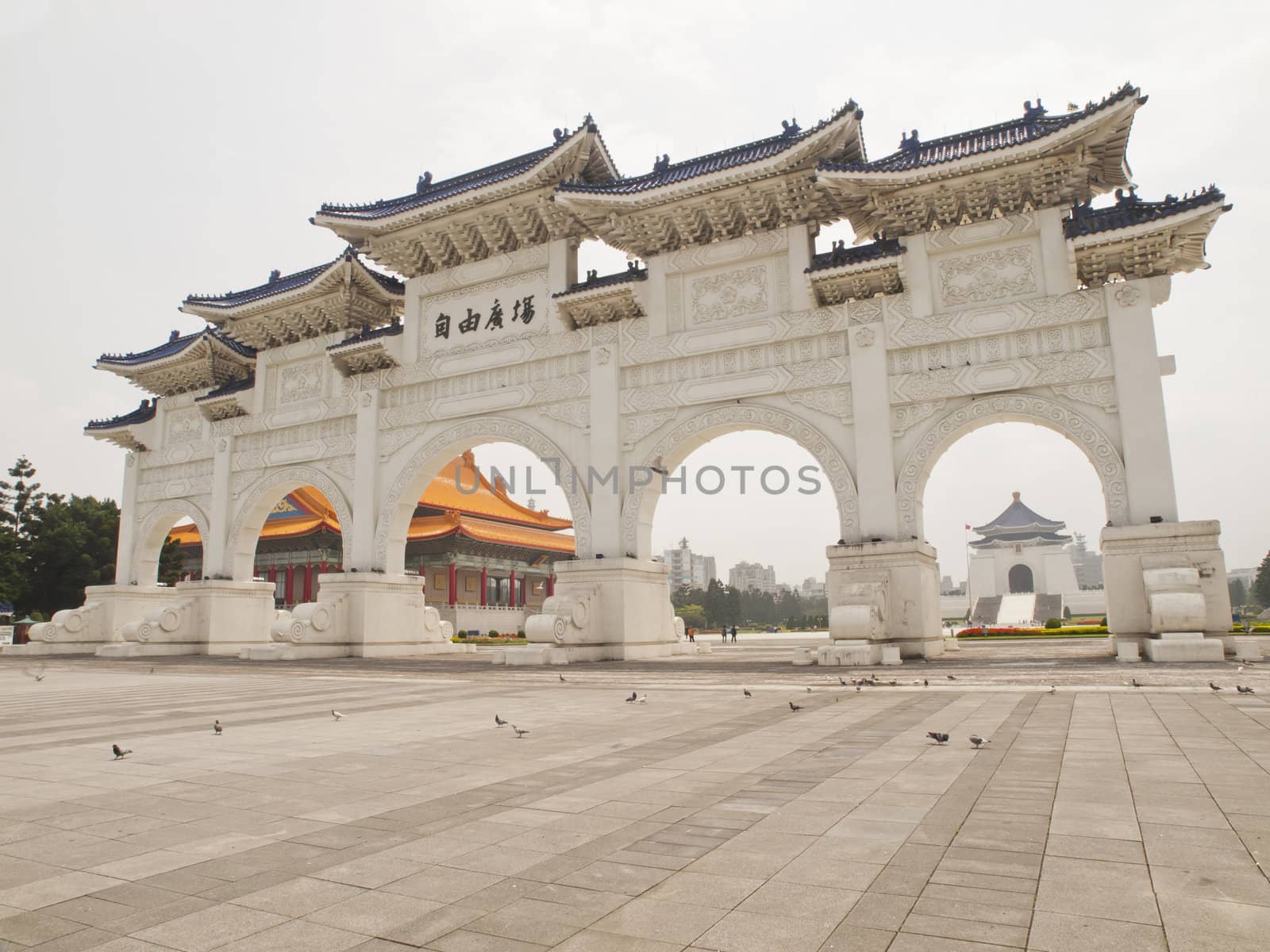Front gate of Chiang Kai-Shek (CKS) memorial hall and concert halls in Taipei City, Taiwan.
