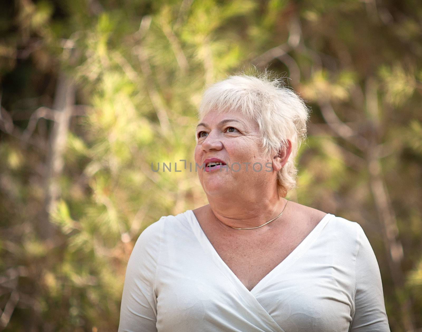 Elderly woman in a summer park .