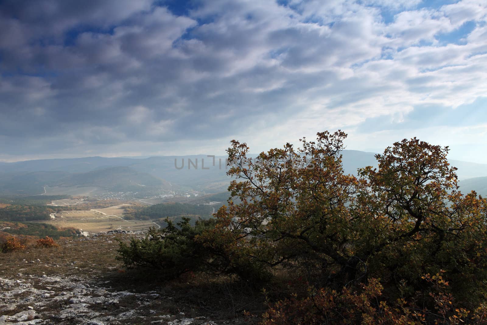 clouds on the mountain. Cave city Eski-Kermen, Crimea, Ukraine VI-XIV centuries
