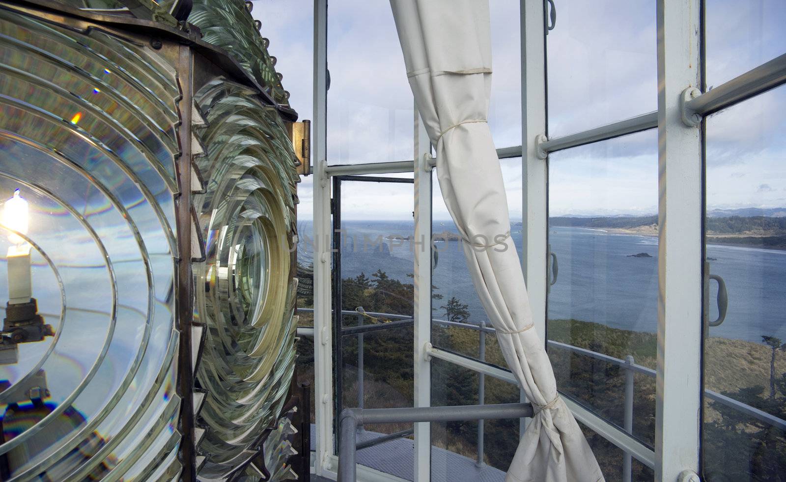 The top Lens housing on a West Coast Lighthouse