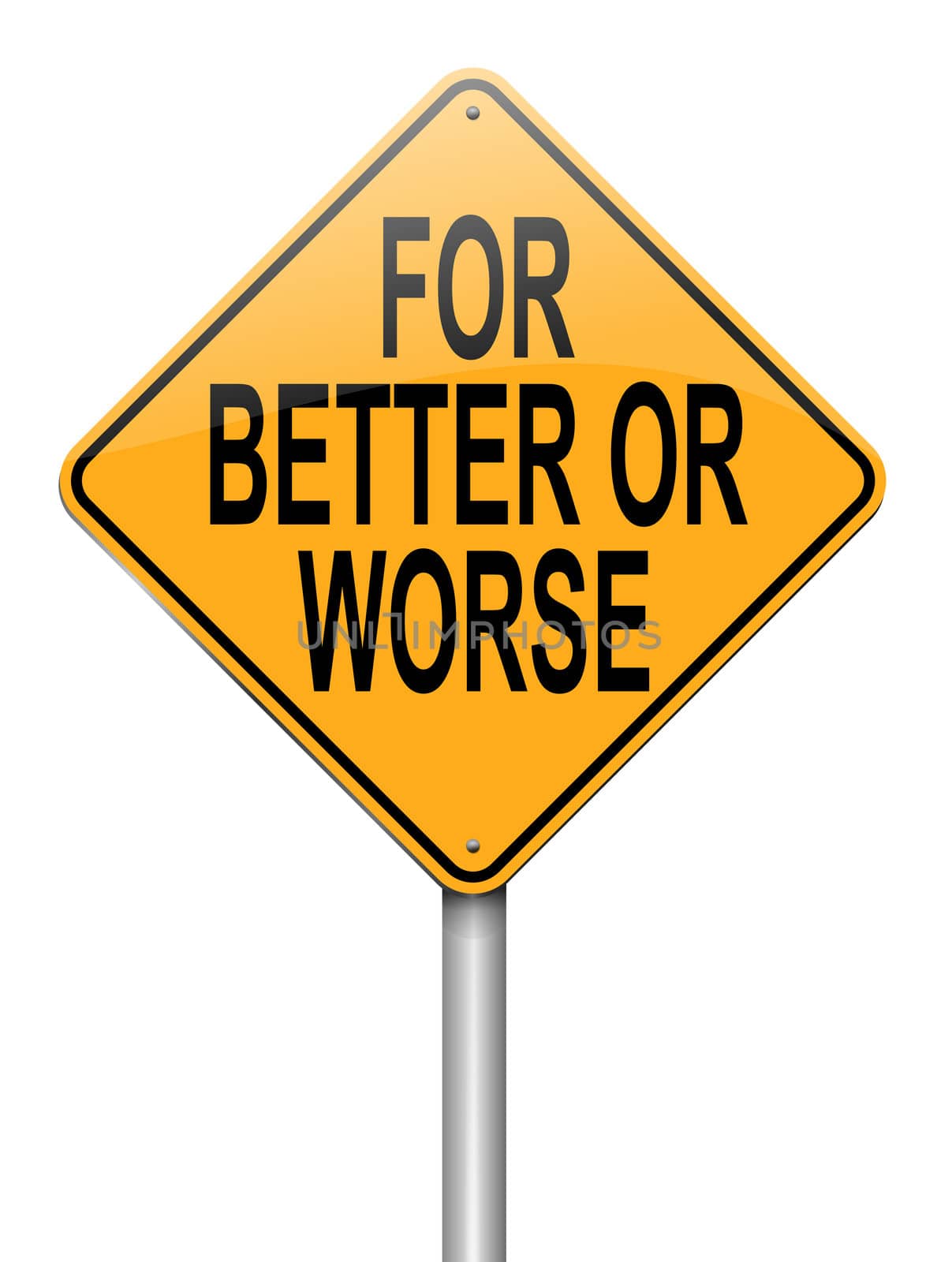 Illustration depicting a roadsign with a for better or worse concept. White background.