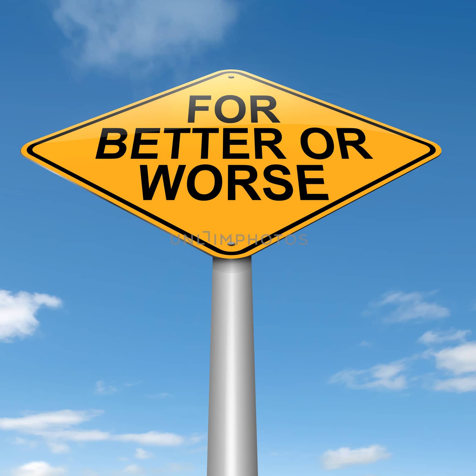 Illustration depicting a roadsign with a for better or worse concept. Sky background.
