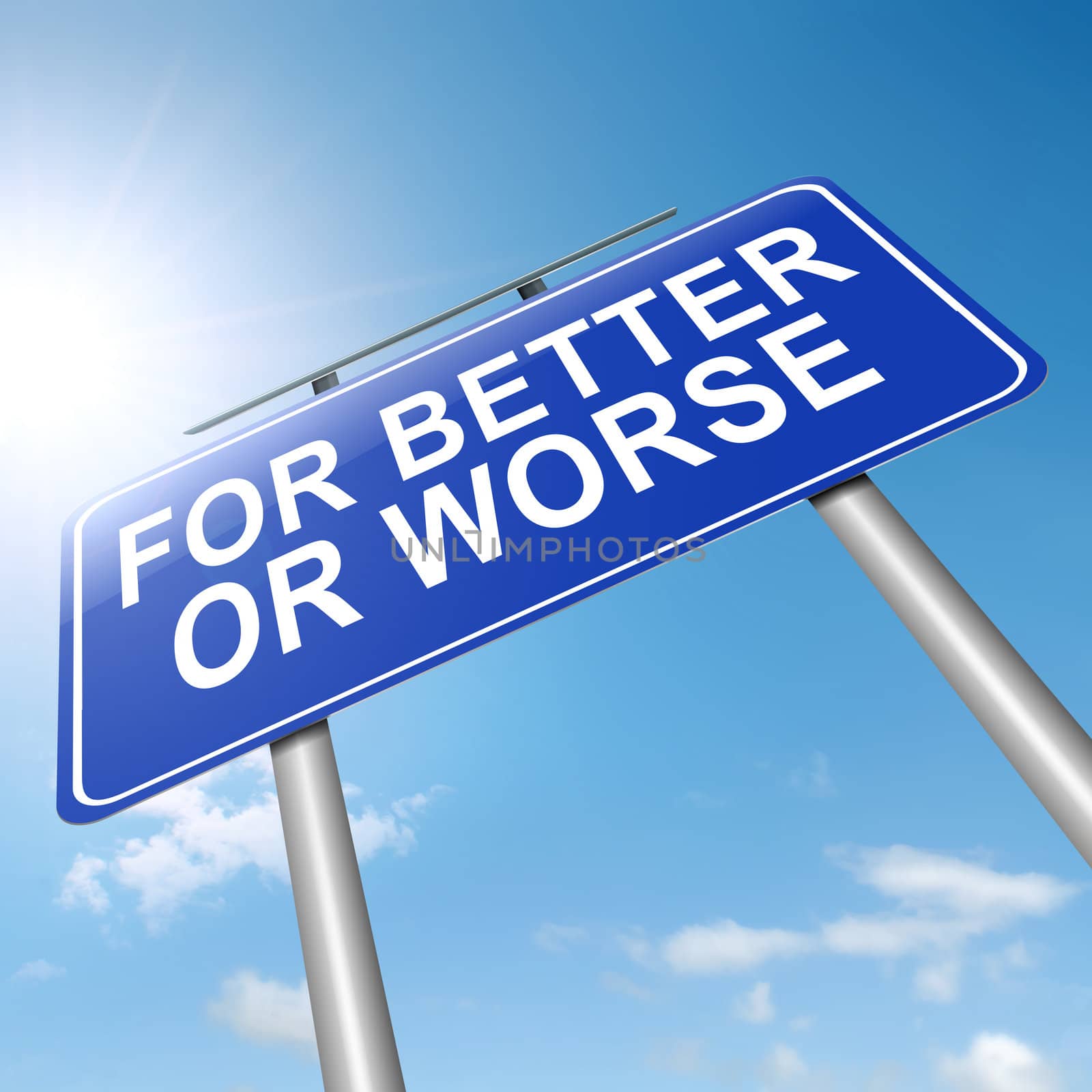 Illustration depicting a roadsign with a for better or worse concept. Sunlight and sky background.