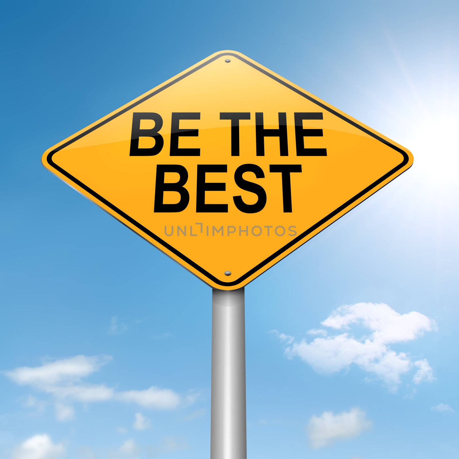 Illustration depicting a roadsign with a be the best concept. Sky background.