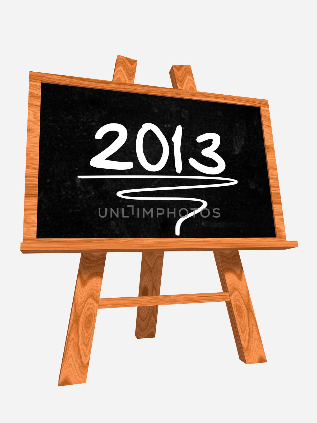 3d isolated blackboard with easel with text year 2013