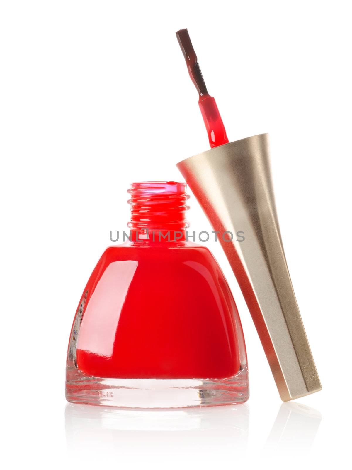 Red nail polish and brush isolated by Givaga
