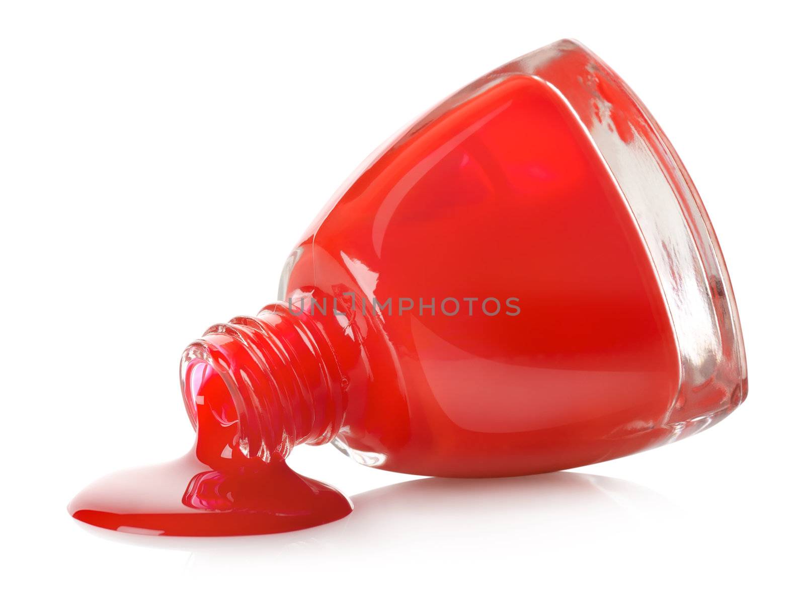 Red nail polish isolated on a white background