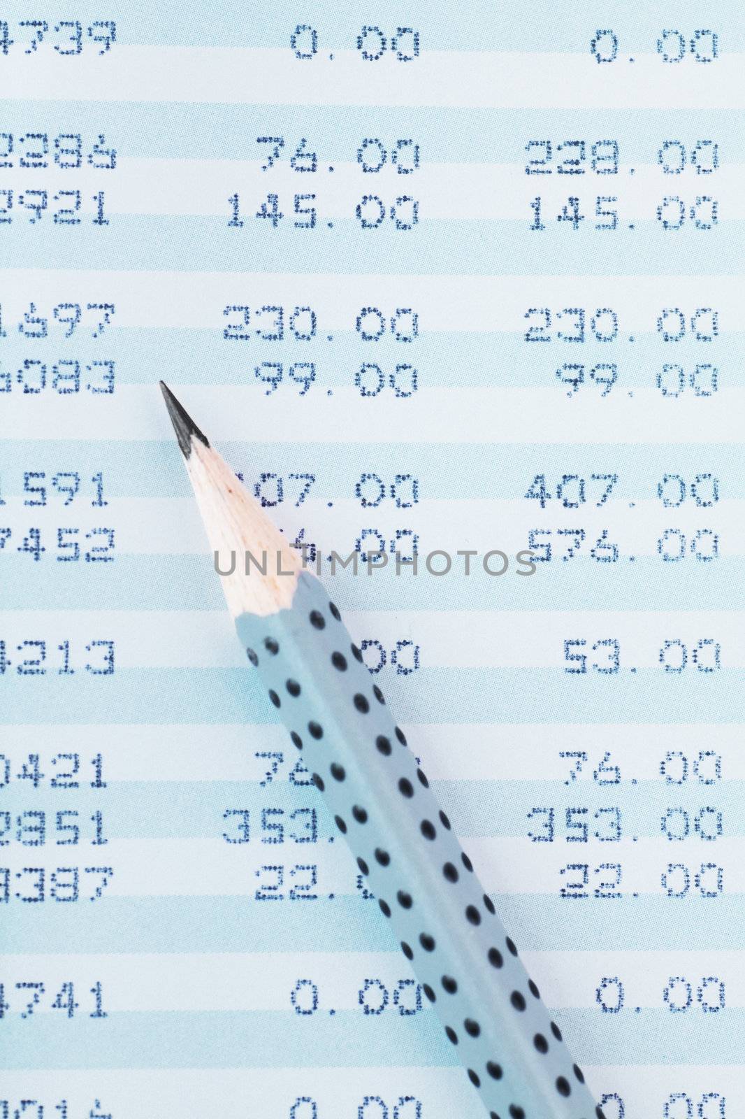 Closeup view of lead pencil on a financial report