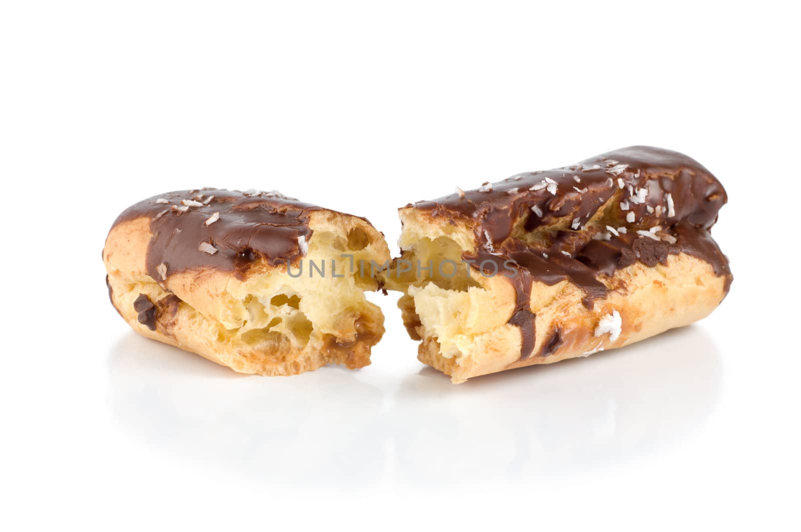 Chocolate eclair isolated on a white background