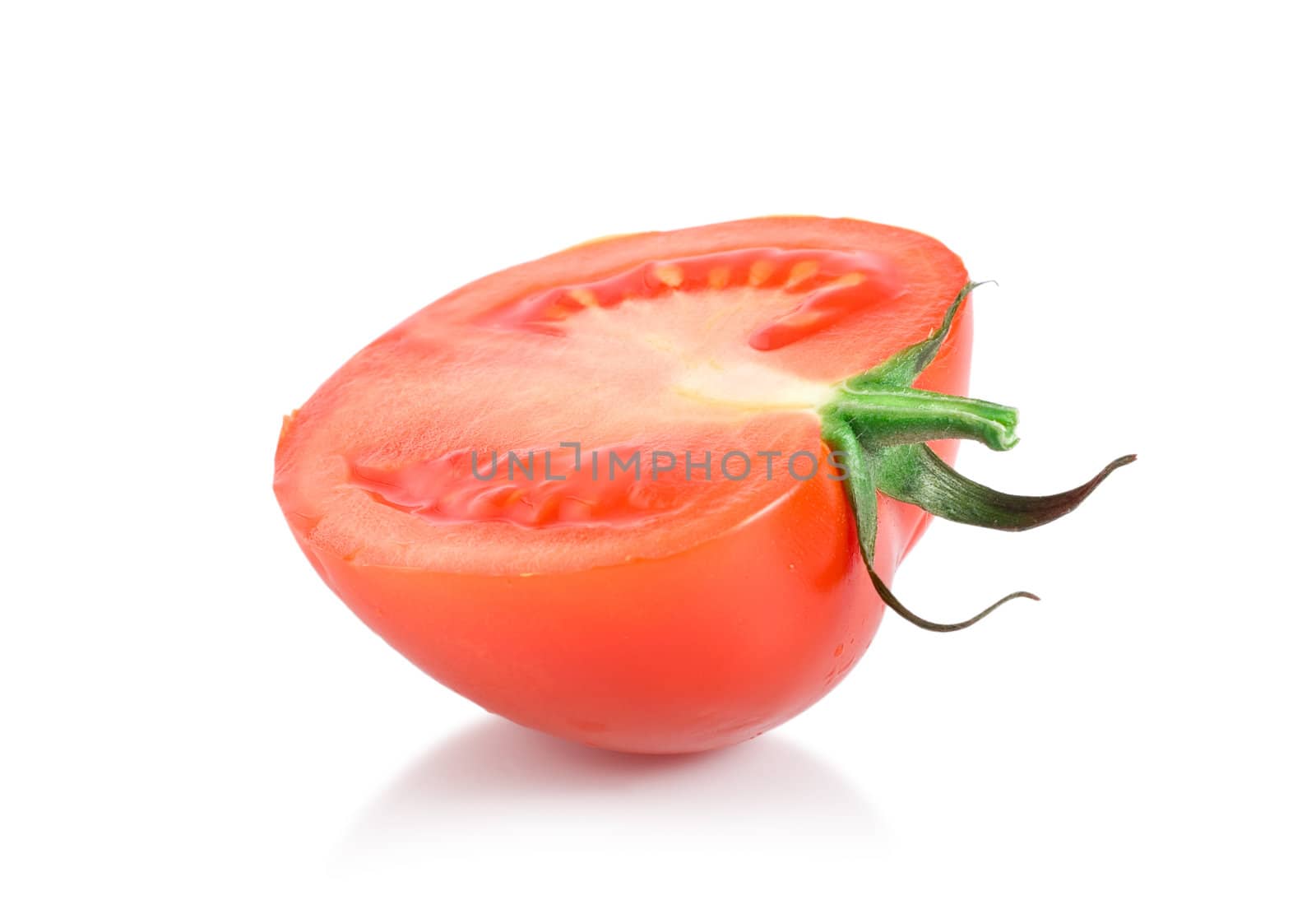 One red tomato isolated on white background