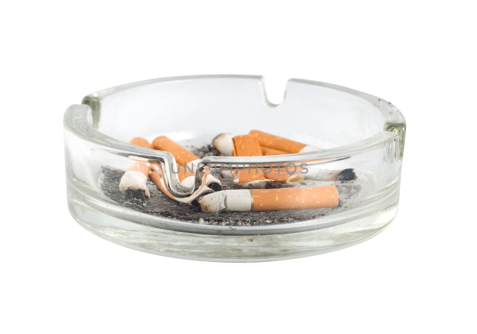 Cigarettes in an ashtray isolated on white background
