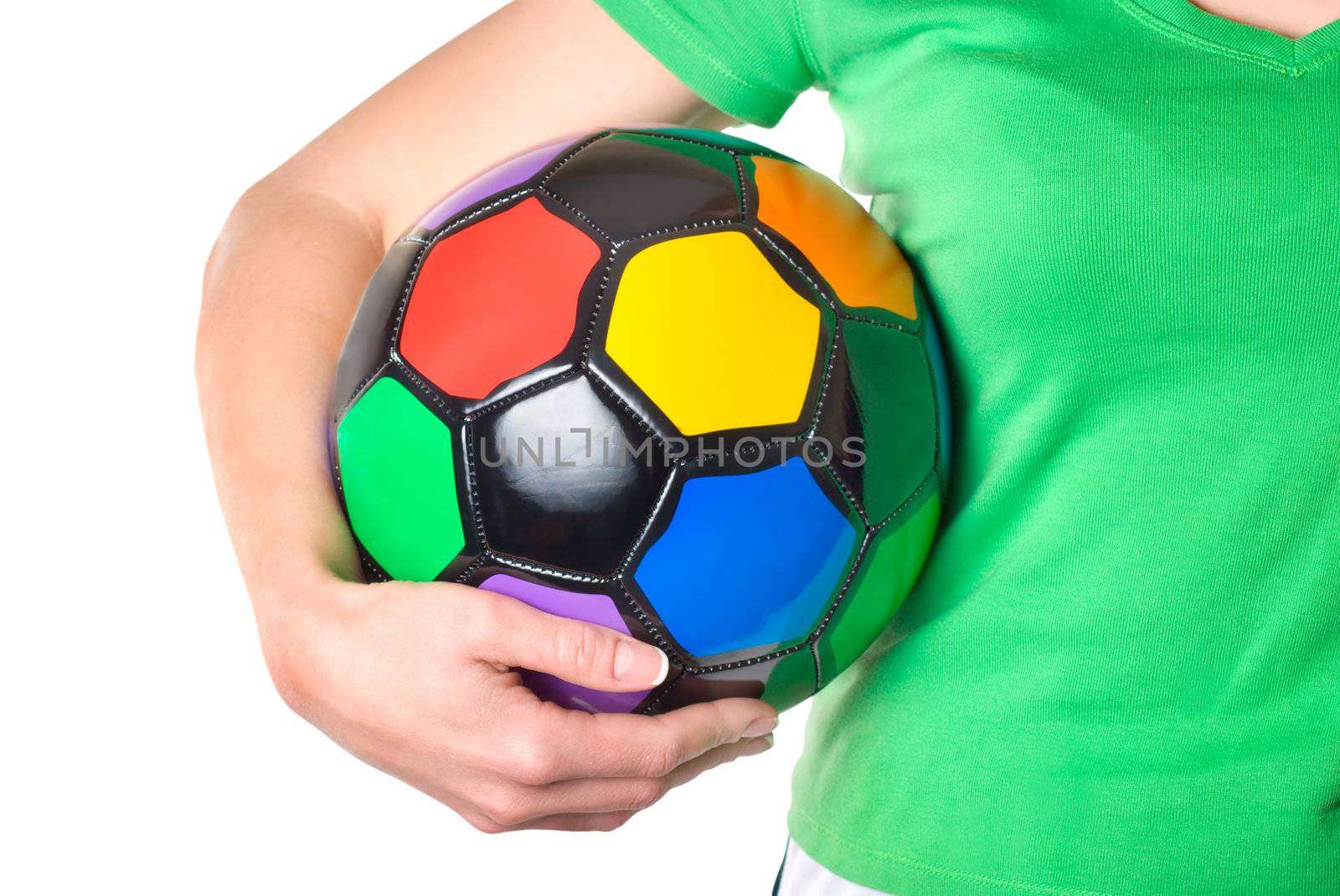 Colored soccer ball in a girl's hand by Givaga