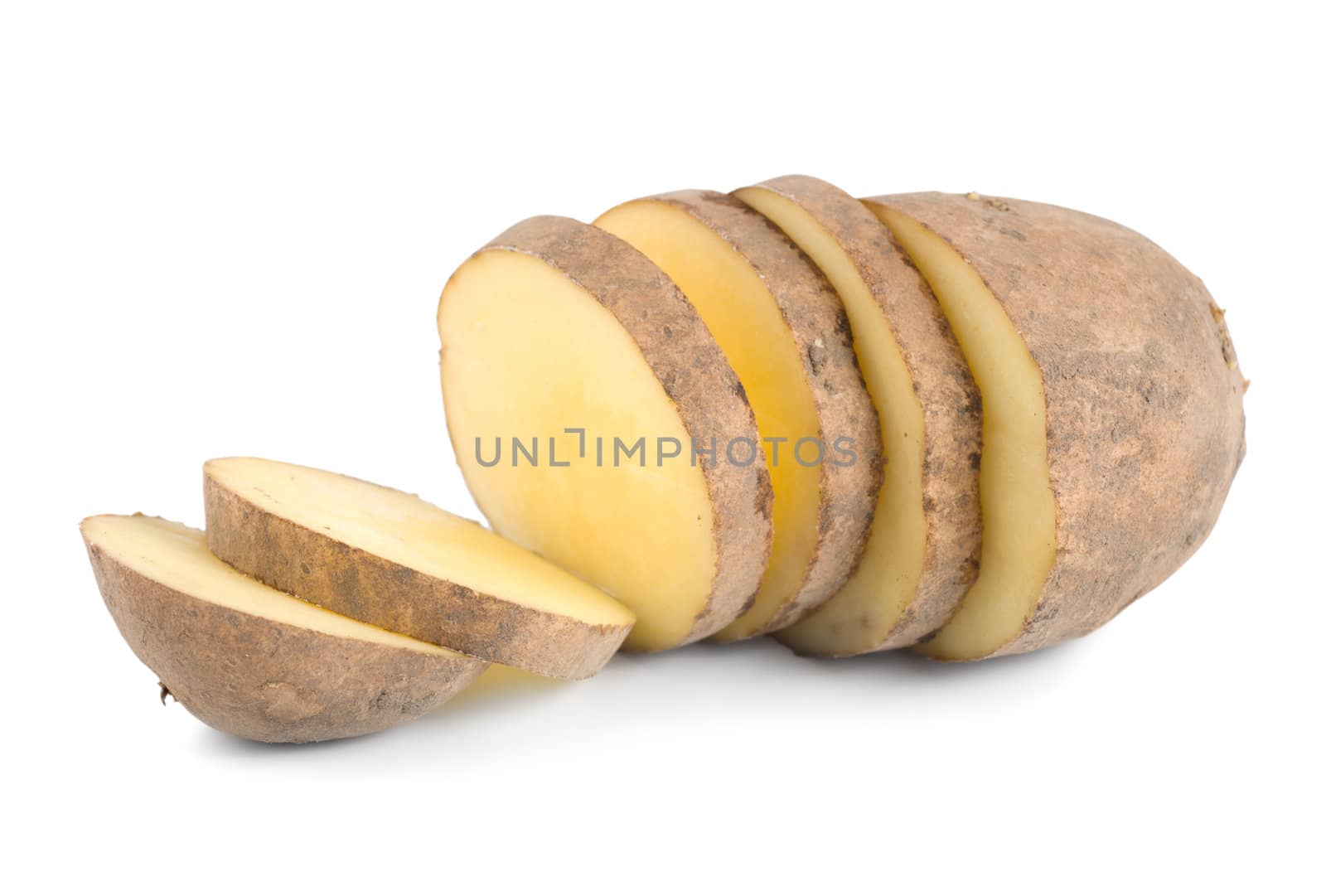 Cut potatoes isolated on a white background