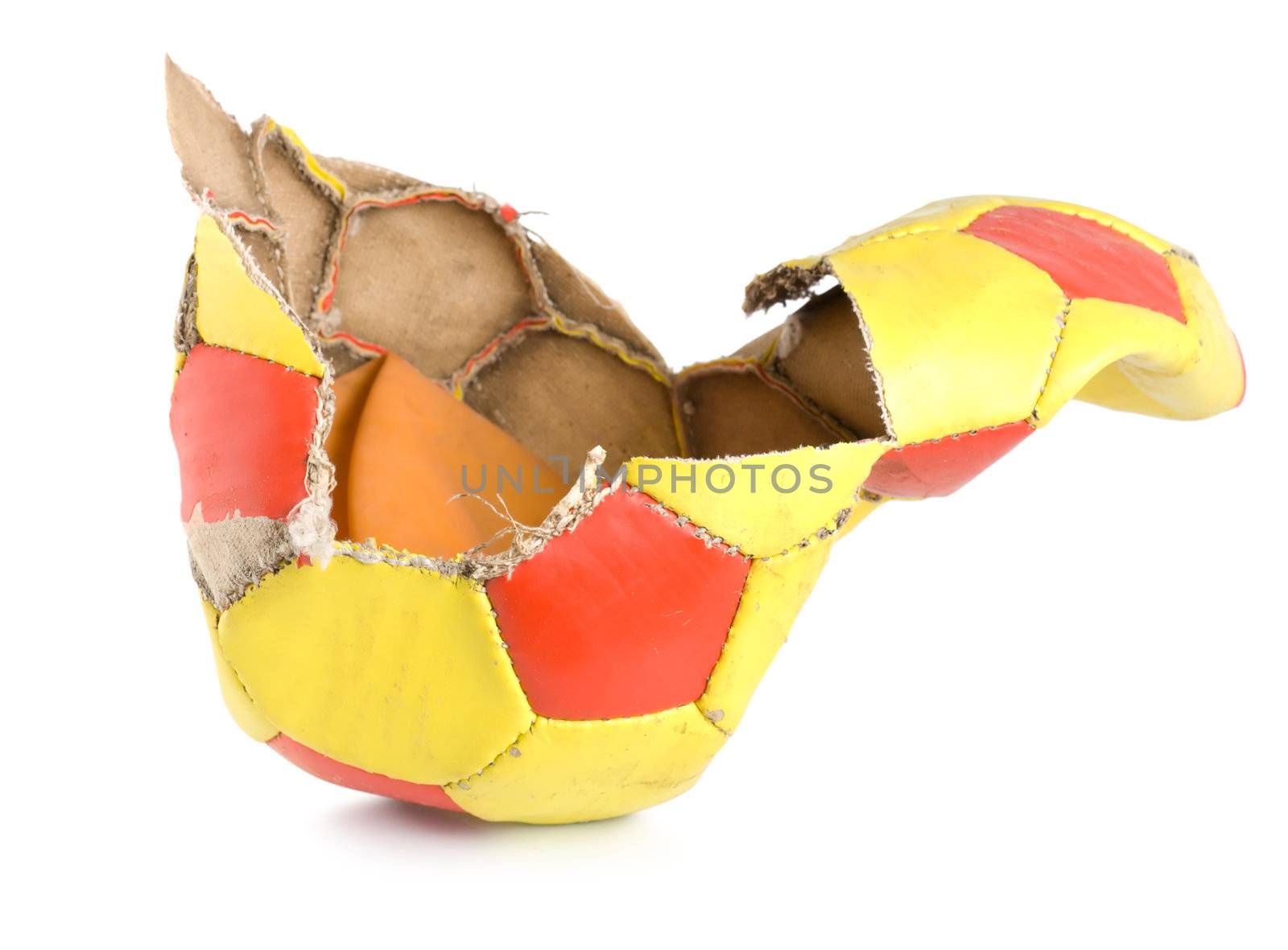 Old ragged soccer isolated on white background